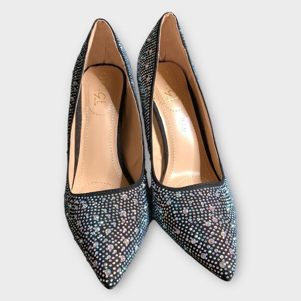 NEW Rouge Helium Black Sparkling High Heels 10 Rhinestones Drag Queen Pumps
